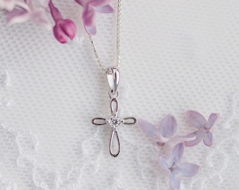 Personalized Sterling Silver Infinity Cross Charm Necklace, Girls Baptism, First Communion, Confirmation Gifts for Girls Religious Jewelry
