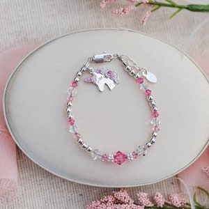 SALE! Sterling Silver Unicorn Charm Bracelet with Pink Crystals and Optional Initial Charm  Personalized Girl, Tween, Fantasy Birthday Gift