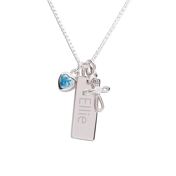 Personalized Sterling Silver FREE Engraved Cross Bar Necklace With