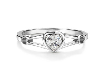 Sterling Silver Baby Ring or Pinky Ring with Clear CZ Heart for Girls, Toddler Ring, Little Girls Heart Ring, April Birthstone Ring