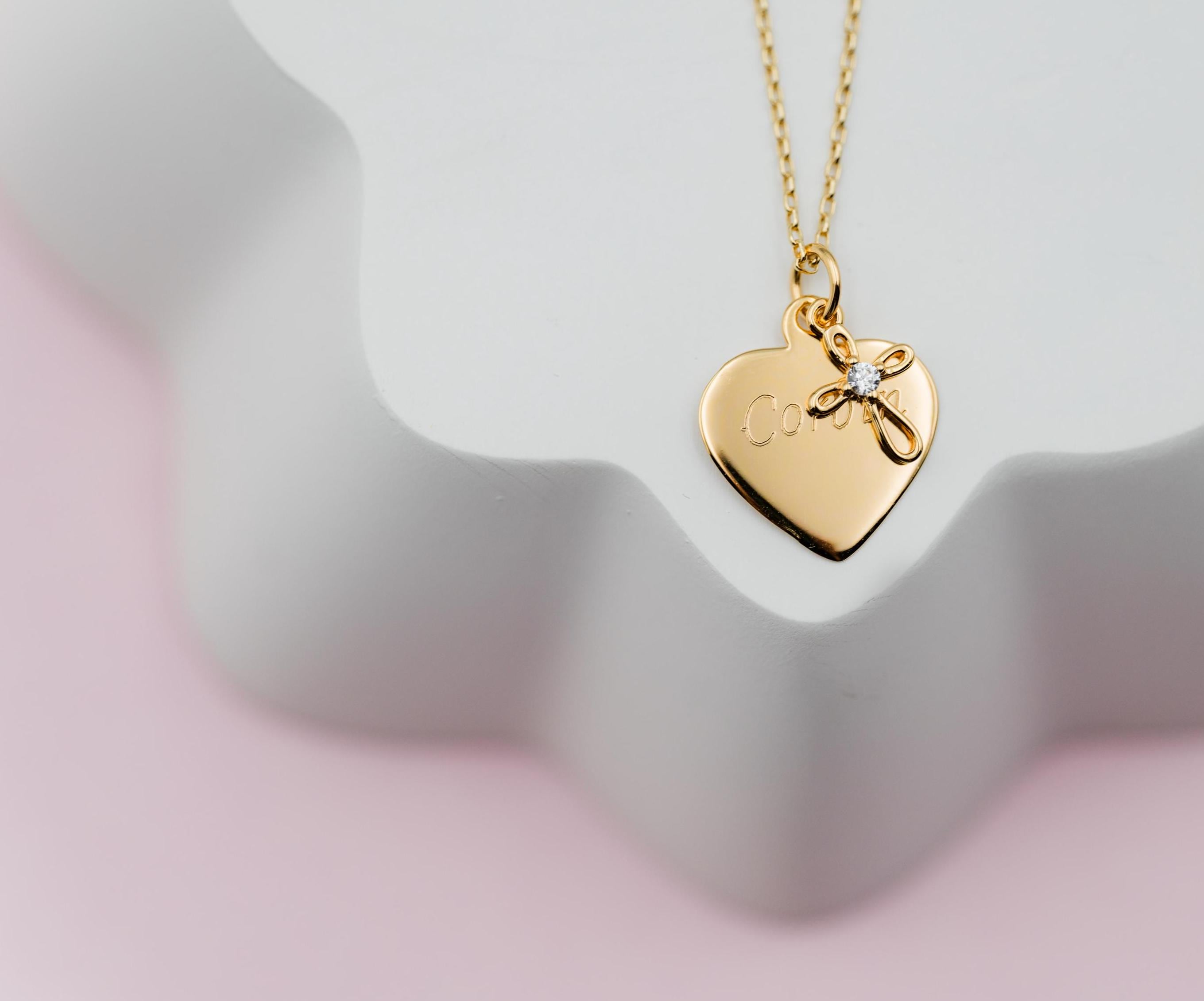 Personalized First Communion or Baptism Gift for Girls, 14K Gold-Plated Heart Cross Necklace with FREE Engraving for Kids, Teens, or Women
