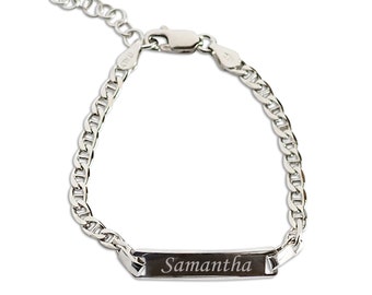 Personalized Sterling Silver I.D. Name Bracelet for Babies, Kids, Toddlers, Girls or Boys with FREE Engraving Custom Jewelry for Children