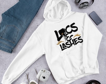 Locs and lashes hoodie, Loc'd naturligt hår, hoodie med naturligt hår, skjorta med naturligt hår, loc'd skjorta, unisex hoodie