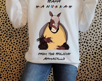 Digital PNG file, Happy Hanukkah, Holiday Armadillo, Hanukkah pajamas, friends holiday armadillo, ugly sweater, Friends tv show