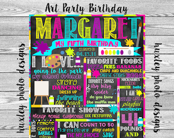 Art/Painting Party Birthday Stat "Chalkboard" (Digital Poster)- ANY COLORS- Any Age