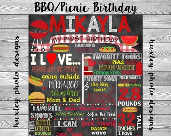 BBQ/Picnic Birthday Stat "Chalkboard" (Digital Poster) ANY COLORS
