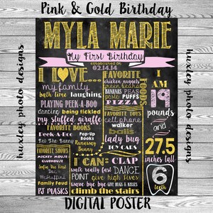 Gold and Pink Birthday Stat &quot;Chalkboard&quot; (Digital Poster)