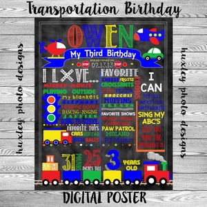 Transportation Birthday Stat &quot;Chalkboard&quot; (Digital Poster)