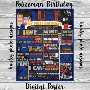 Police Officer/Policeman/Policewoman Birthday Stat "Chalkboard" (Digital Poster)-Any gender, age, colors