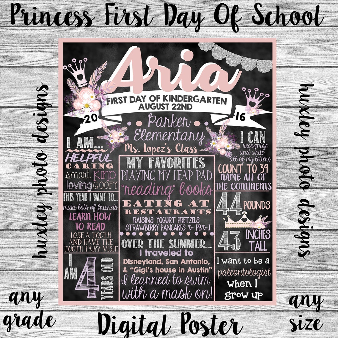 Princess First Day of School Digital Poster any Grade - Etsy