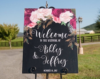 Custom Wedding Sign with floral accents