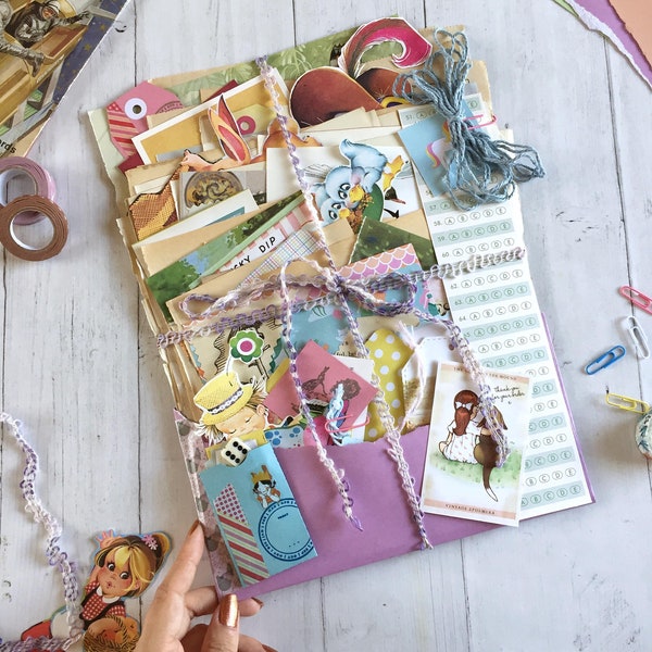 Pack de colis en papier éphémère d'enfance vintage et artisanal 65-70 pcs // scrapbooking //crafts // junk journaling // decoupage //