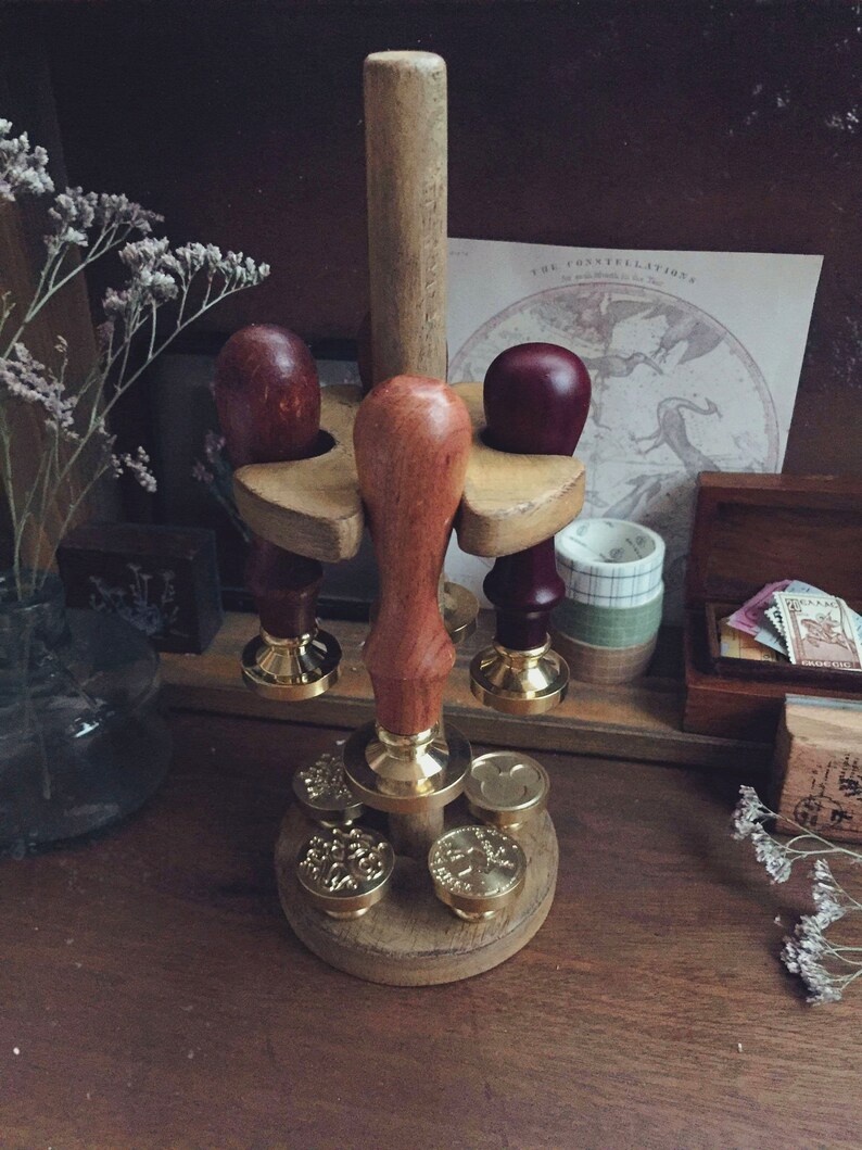 Vintage Wooden wax stamp seal holder stand // scrapbooking Etsy