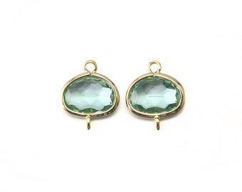 CR001-PG-EN Jewelry Craft Supplies Polished Gold Plated over Brass 1 Pcs Erinite Glass Adjustable Ring