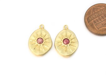 DG078-PG-RW Redwood Lines Rock Gemstone Connector Jewelry Craft Supplies Polished Gold Plated 2 Pcs