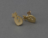 Pineapple Brass Earring . Earring Component . 925 Sterling Silver Post . Matte Gold Plated over Brass 2 Pcs - FC279-MG