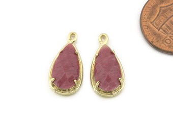 DG078-PG-RW Redwood Lines Rock Gemstone Connector Jewelry Craft Supplies Polished Gold Plated 2 Pcs