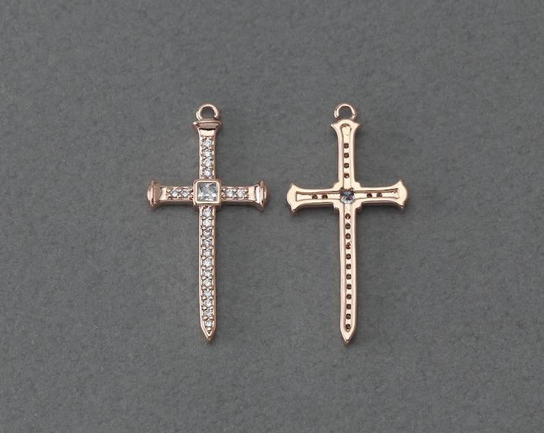 Bridal Jewelry Wedding Jewelry Polished Rose Gold Plated over Brass 1 Pcs BC255-RG-CR Cross Brass Pendant