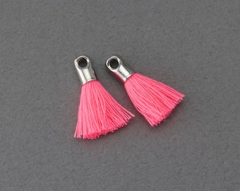 60% OFF . Neon Pink Cotton Tassel . Polished Original Rhodium Plated - 2 Pcs / GT007-PR-NPK