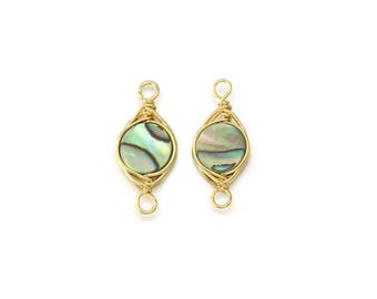 Abalone Shell Connector . Jewelry Craft Supplies . Polished Gold Plated over Brass  / 2 Pcs - DG073-PG-AS