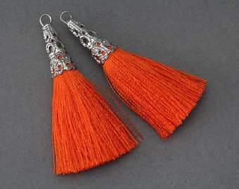 50% OFF . Orange Cotton Tassel . Polished Original Rhodium Plated - 2 Pcs / GT001-PR-OR