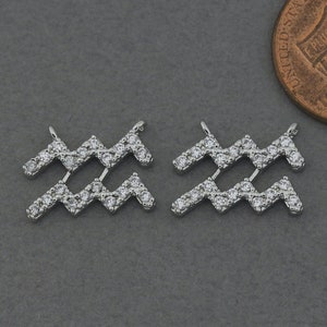 Aquarius Brass Pendant . Constellation, Zodiac Sign Pendant . Birthday Gift . Polished Original Rhodium Plated / 1 Pcs - AC329-PR-1