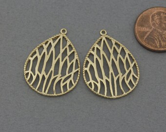 Teardrop Brass Pendant . Jewelry Craft Supplies . Matte Gold Plated / 2 Pcs - FC713-MG