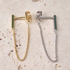 Bar Chain Stud Earring . Nickel Free Earring . Polished Plated / 1 Pair - Item No. EC313