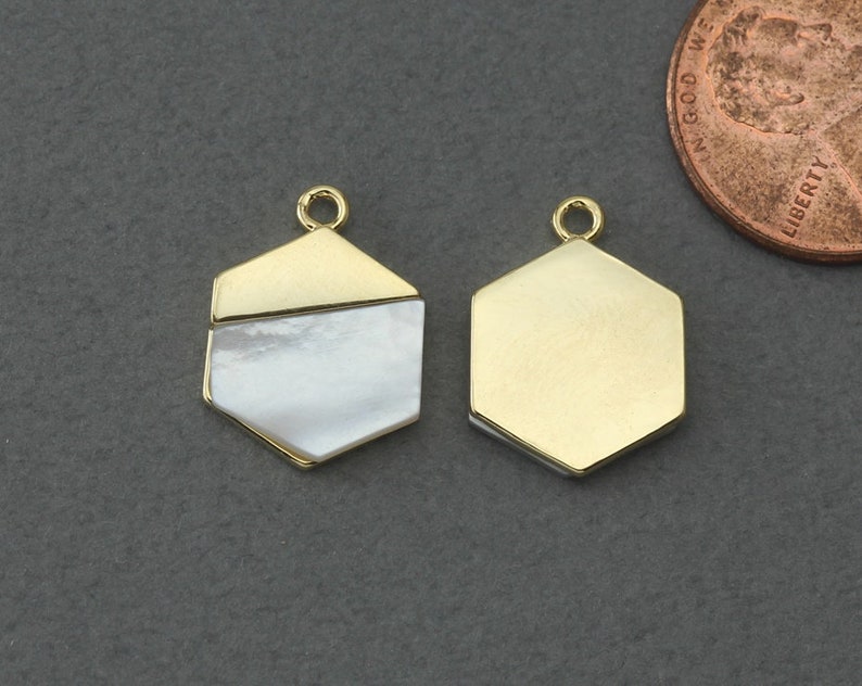 Jewelry Craft Supplies White Pearl Pendant FC434-PG-WH Polished Gold Plated 2 Pcs