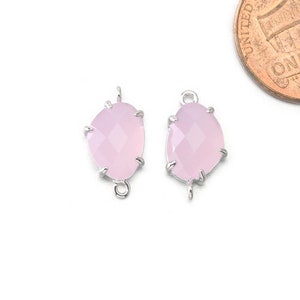 Ice Pink Glass Connector . Jewelry Craft Supplies . Polished Original Rhodium Plated over Brass / 2 Pcs - CG059-PR-IP