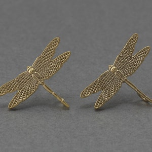 Dragonfly Post Earring . Earring Component . 925 Sterling Silver Post . 16K Matte Gold Plated over Brass  / 2 Pcs - FC048-MG