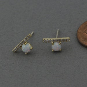 Opal Gemstone Post Earring . Earring Component . 925 Sterling Silver Post . Polished Gold Plated / 2 Pcs - FC724-PG-OP