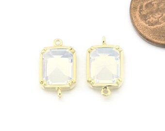 Opal Glass Connector . Jewelry Craft Supplies . Polished Gold Plated / 2 Pcs - CG024-PG-OP