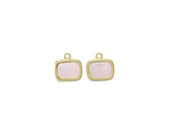 Ice Pink Glass Pendant . Polished Gold Plated / 2 Pcs - CG031-PG-IP