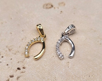 Wishbone Brass Pendant . Wedding Jewelry . Polished Plated / 2 Pcs - Item No. BC137-CR