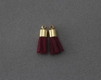 Wine Chamude Tassel . Jewelry Craft Supply . 16K Polished Gold Plated over Brass Cap / 4 Pcs - GT012-PG-WI