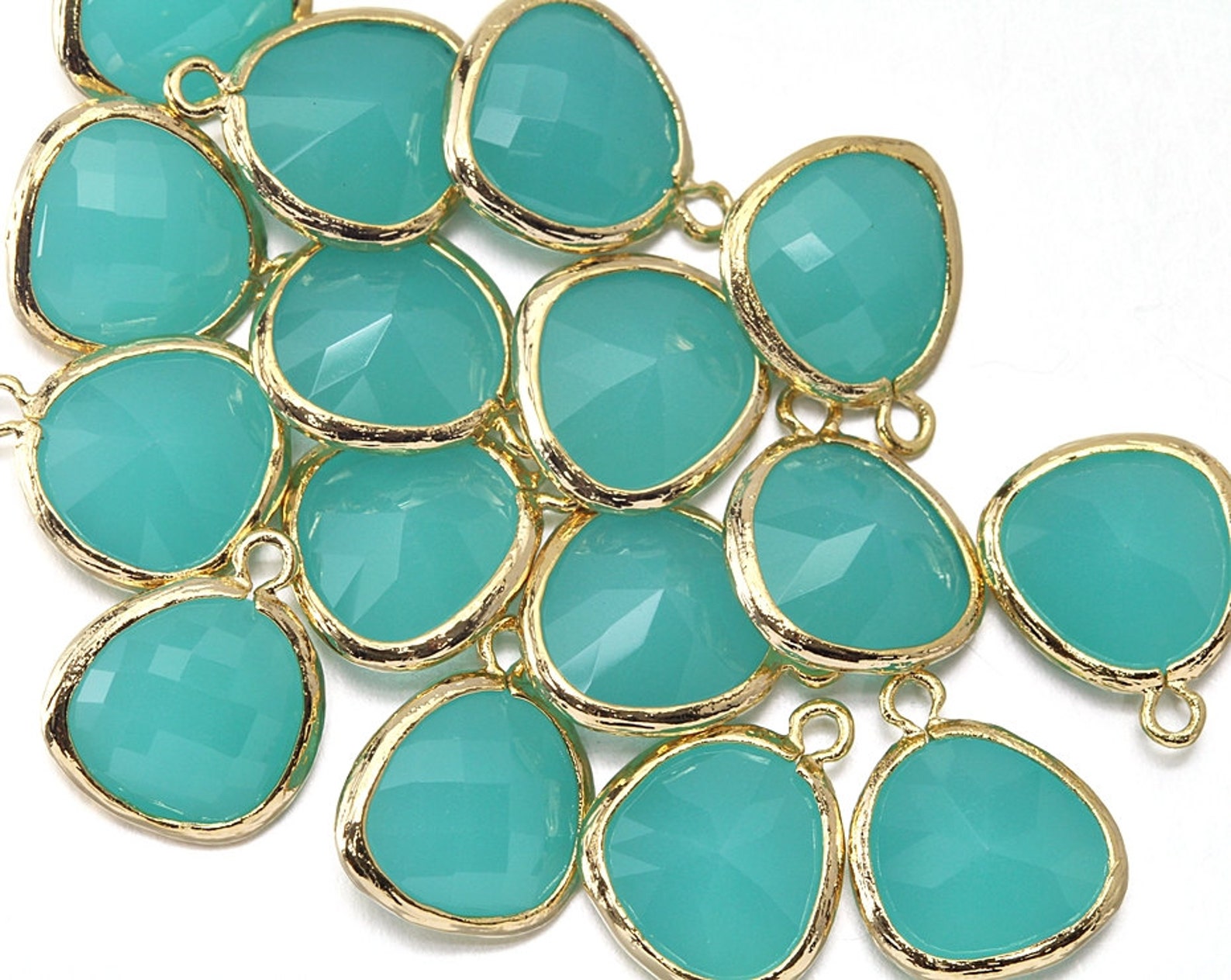 Mint Glass Pendant . Jewelry Craft Supplies . 16K Polished Etsy