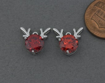 Rudolph Brass Pendant . Christmas Jewelry . Polished Original Rhodium Plated / 2 Pcs - BC329-PR-RB