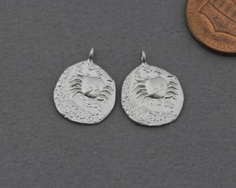 Crab Brass Pendant . Jewelry Craft Supply . Matte Original Rhodium Plated / 2 Pcs - FC597-MR