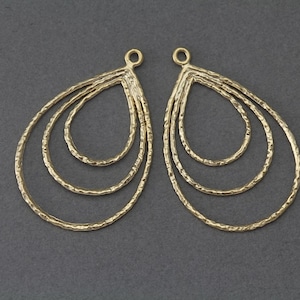 Teardrop Brass Pendant . Jewelry Craft Supply . 16K Matte Gold Plated over Brass  / 2 Pcs - FC005-MG