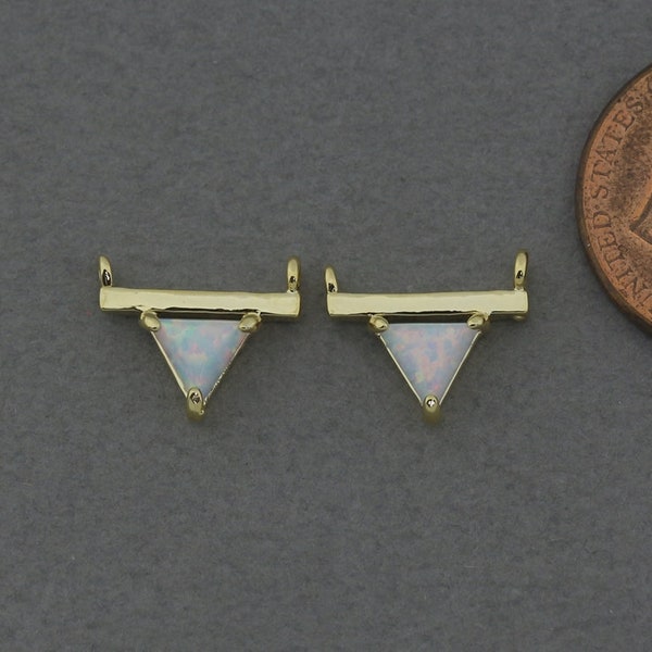 Triangle Opal Gemstone Pendant . Jewelry Craft Supplies . Polished Gold Plated / 2 Pcs - FC738-PG-OP