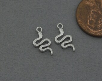 Snake Brass Pendant . Jewelry Craft Supply . Polished Original Rhodium Plated / 2 Pcs - FC787-PR