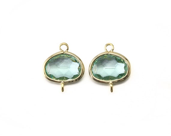 Erinite Glass Connector . Jewelry Craft Supplies . 16K Polished Gold Plated over Brass  / 2 Pcs - CG041-PG-EN