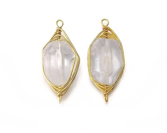 Connettore in pietra preziosa di cristallo di quarzo . Forniture per gioielli artigianali. Placcato in oro lucido 16K su ottone / 2 pezzi - DG002-PG-CR