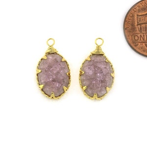 Pink Ceramic Pendant . Jewelry Craft Supplies . Polished Gold Plated over Brass / 2 Pcs - DG105-PG-PK