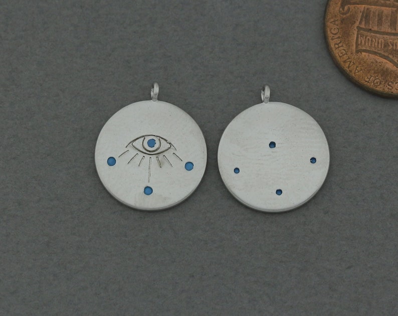 Matte Original Rhodium Plated 2 Pcs Wedding Jewelry FC758-MR-TQ Bridal Jewelry Evil Eye Brass Pendant