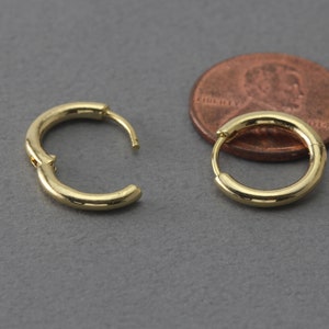 2mm Thick Tube Earring . 14mm Tube Hoop Earring . Polished Gold Plated / 2 Pcs - AC318-PG