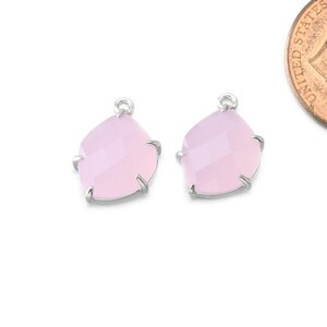 Ice Pink Glass Pendant . Jewelry Craft Supplies . Polished Original Rhodium Plated over Brass / 2 Pcs - CG058-PR-IP
