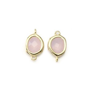 Ice Pink Glass Connector . Jewelry Craft Supplies . Polished Gold Plated over Brass  / 2 Pcs - CG052-PG-IP