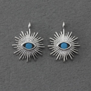 Evil Eye Brass Pendant . Wedding Jewelry, Bridal Jewelry . Matte Original Rhodium Plated / 2 Pcs - FC360-MR-TQ